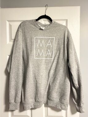 TC Light Gray Crewneck Sweatshirt with White MAMA Box Graphic